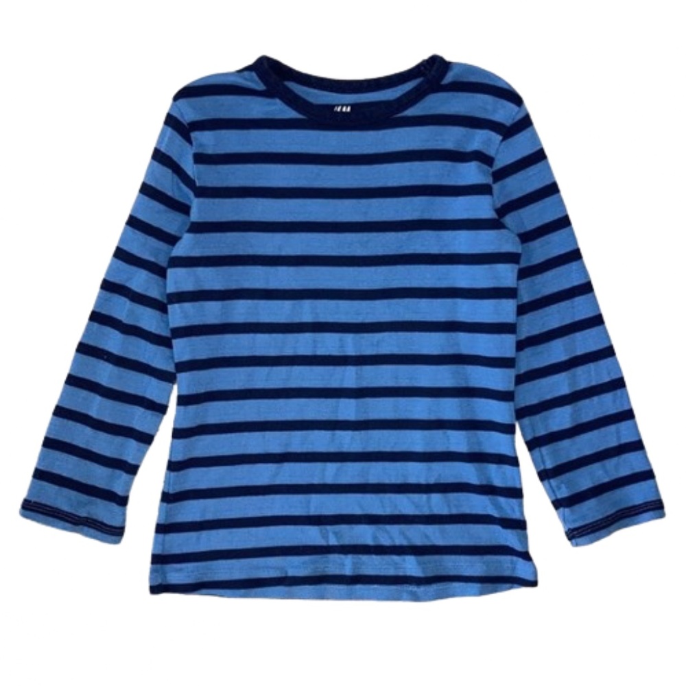 Blue kids striped Cotton long sleeve pajama top crewneck